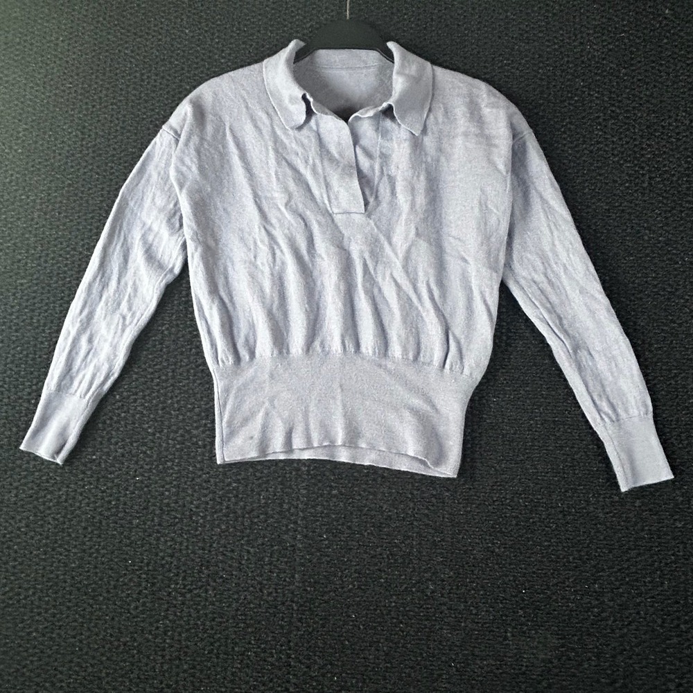 Madwell Womens‎ 100% Merino Wool Polo Sweater Periwinkle Blue Collared V-Neck S